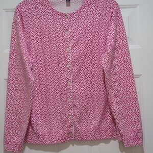 Land's End Pink  &;White Button  Cardigan Size XL